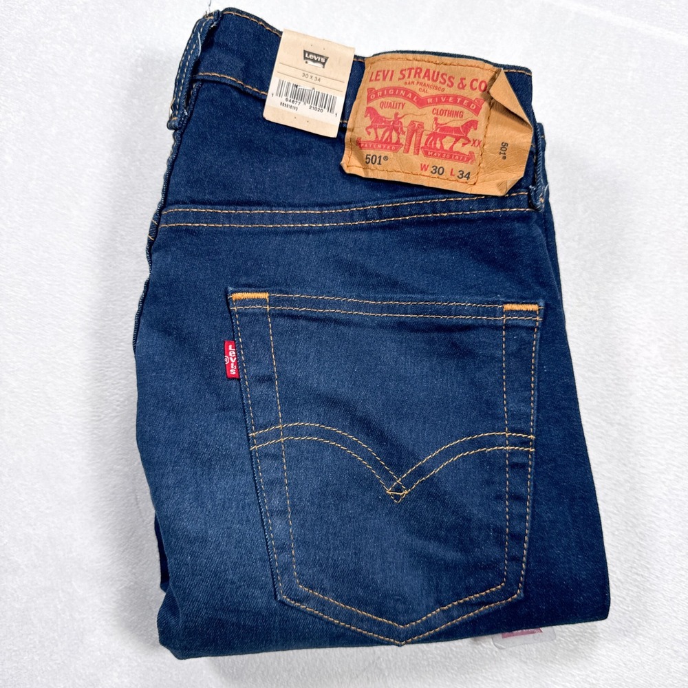 NWT LEVI'S Men's Size 30x34 Dark Wash 501 Straight Leg‎ Fit Denim Jeans
